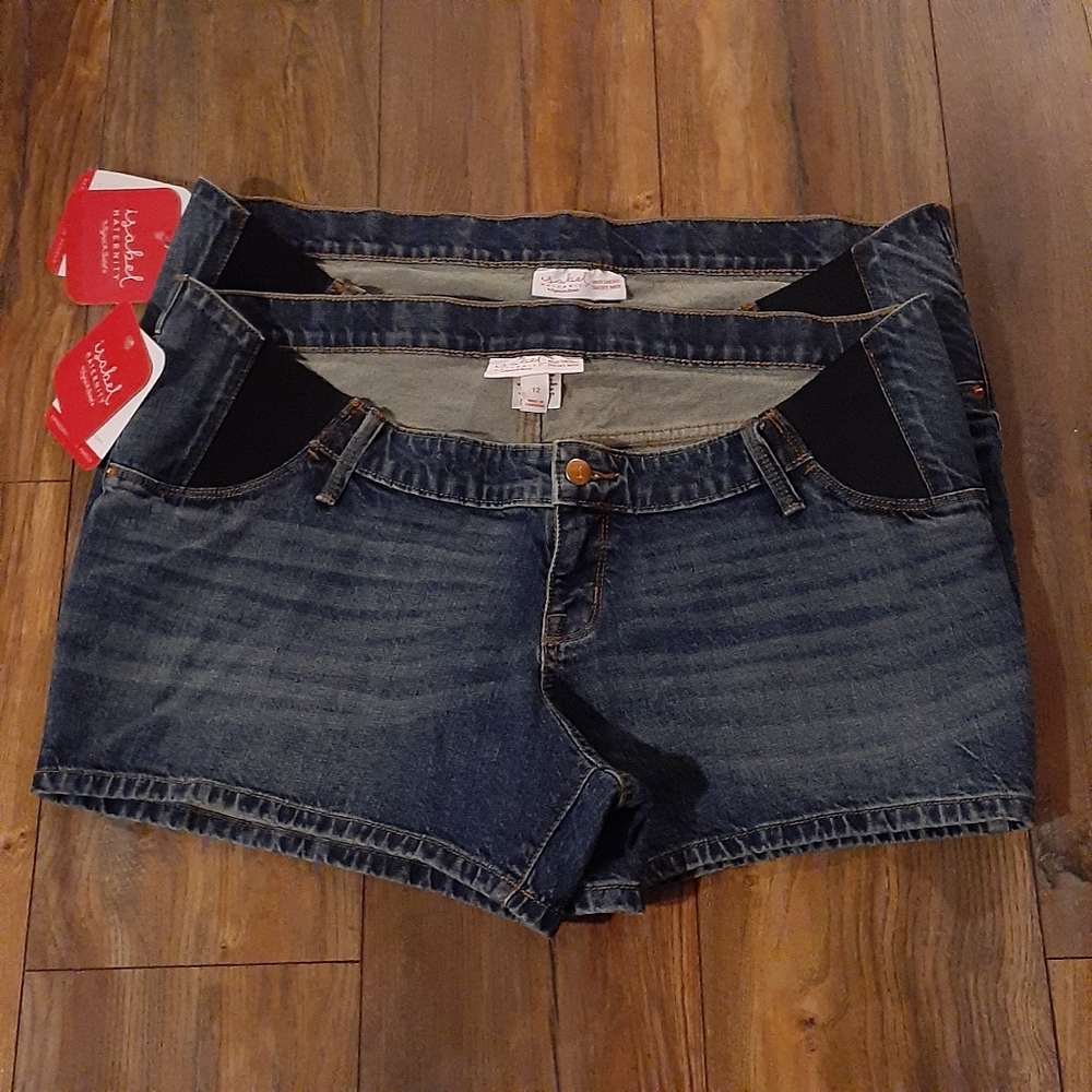 Size 12 NWT 1 Pair of Maternity Midi Shorts Medium Blue Denim Side Panel
